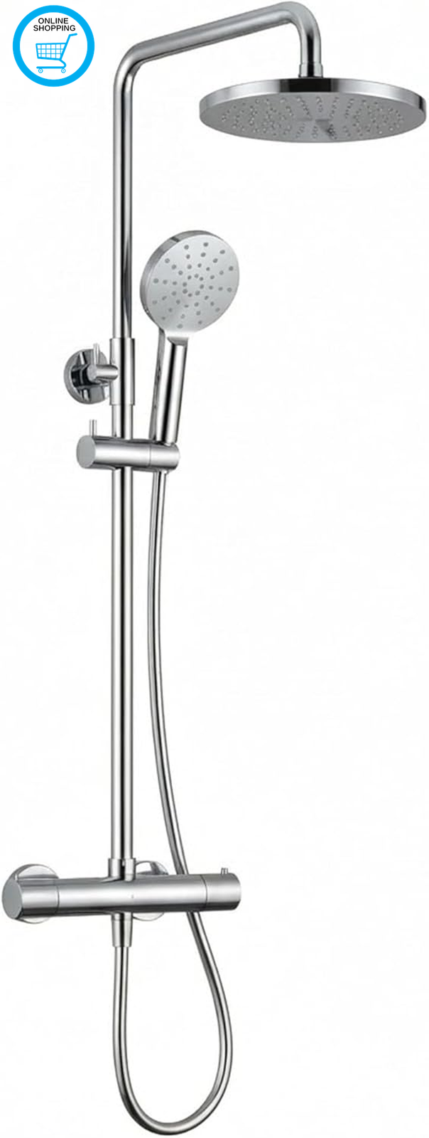 Thermostatic Shower Mixer Set, round Rainfall Shower Head with Adjustable Riser