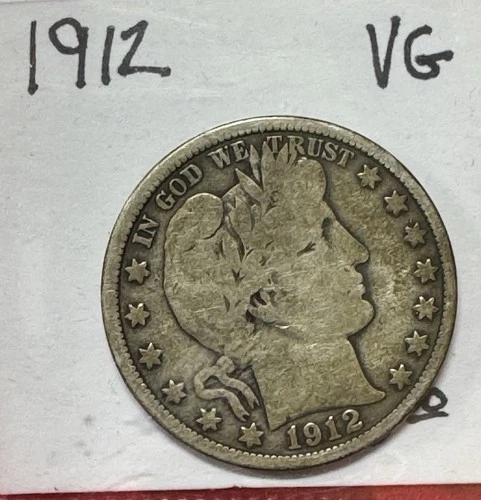 1912 Barber Half Dollar VF  90% Silver.
