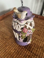 Heather Goldminc Bird Cage Hanging Tea Light Blue Sky Pottery 2004 Purple 6.5”