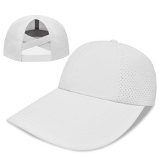 Women's Wide Brim Sun Hat with Ponytail Hole, UV Protection Criss Cross Sun V...