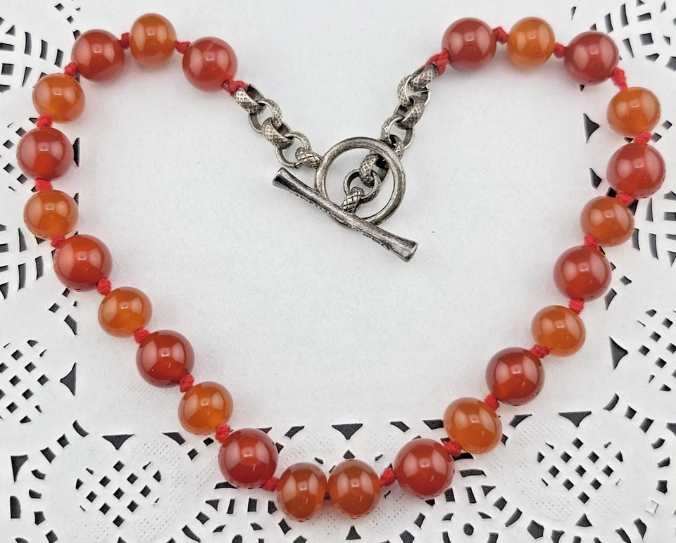 Collar Firmado Lucky Brand Naranja Piedra Cornalina Cuentas 17" Cierre Palanca Foto 4 de 4