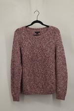 Tommy Hilfiger Womens Marl Red White Cable Knit Sweater Crew Neck Pullover Large