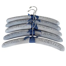 Vintage Blue Gingham Checked Fabric Padded Clothing Hangers 15.5" Lot of 5