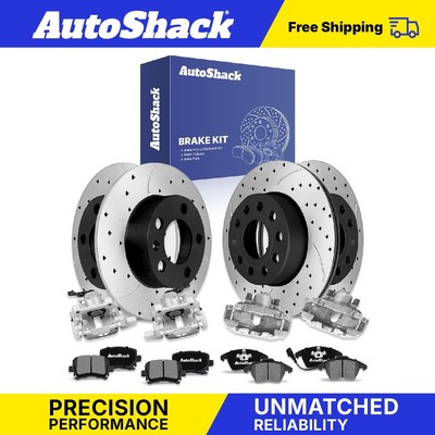 Front Rear Drilled Slotted Brake Rotors Pads Calipers for VW Jetta Golf