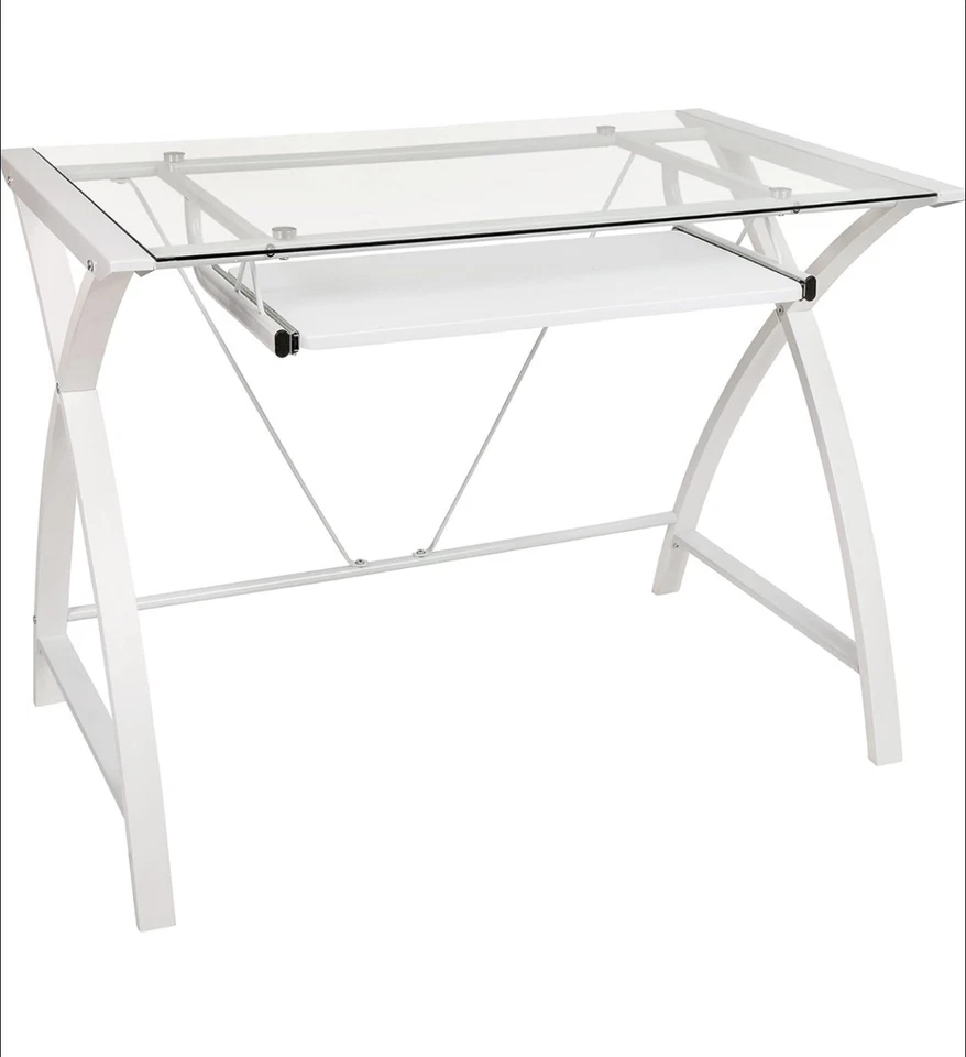 Mesa de vidro branco com bandeja de teclado - Imagem 4 de 4