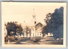 Vtg B&W Snapshot Large Stately Institutional Building With Cupola Trees 1940s