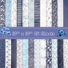 24 Sheets Scrapbook Paper 12x12 Inch Blue Floral Scrapbooking Paper Double-Si...