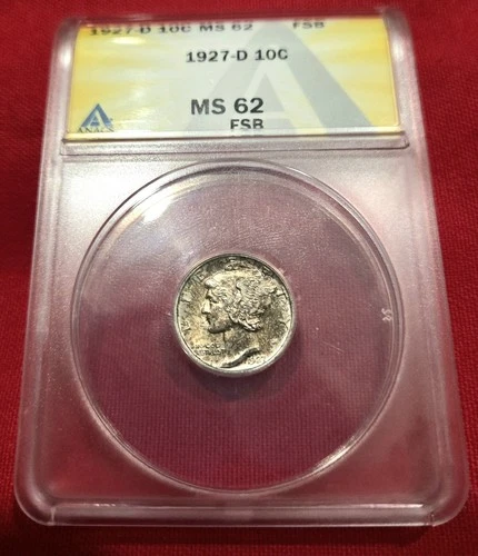 1927-D Mercury Dime MS62 FB ANACS Extremely Scarce Nice Coin Luster Toning ☀️