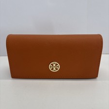 Tory Burch Sunglass Eyeglass Case Only Orange Semi Hard Magnetic Faux Leather