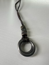 Vintage Leather Cord Necklace with Double Ring Pendant - Boho Statement Necklace