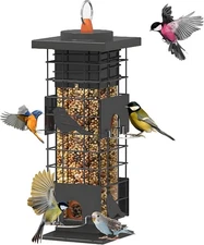 Squirrel Proof Bird Feeders for Outdoors Hanging,Metal Wild Bird Feeder for 