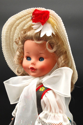Vintage 1960 Italian Furga Fashion Doll 14'' Vinyl Platinum Hair Minty Gray Dress