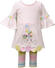 Bonnie Jean Girls Holiday Easter Bunny Egg Hem Multi Color Capri Set
