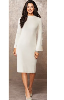 Size M Midnight Velvet Ivory Formal Wedding Church Rhinestone Bow Sweater  Dress | eBay