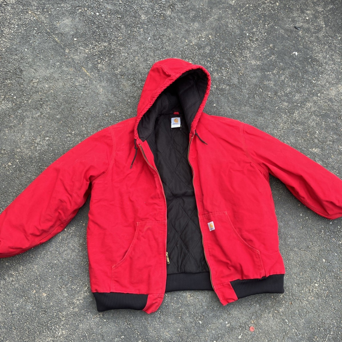 J03 RED Vtg Carhartt Red Active Zip Up Hooded Jacket Workwear USA