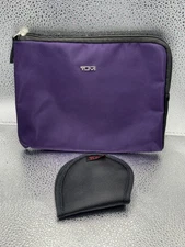 TUMI for Delta Purple Travel Amenity Kit Zip Pouch Toiletry Bag with Mini Case