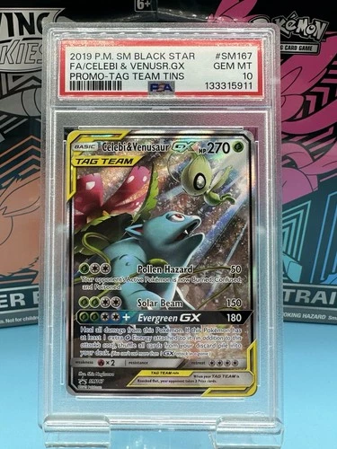 Pokemon Celebi & Venusaur GX Tag Team Tins Full Art Promo SM167 PSA 10