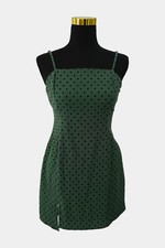 MINKPINK Womens Size XS Mini Dress Green Polka Dot Slit Sleeveless Back Zip