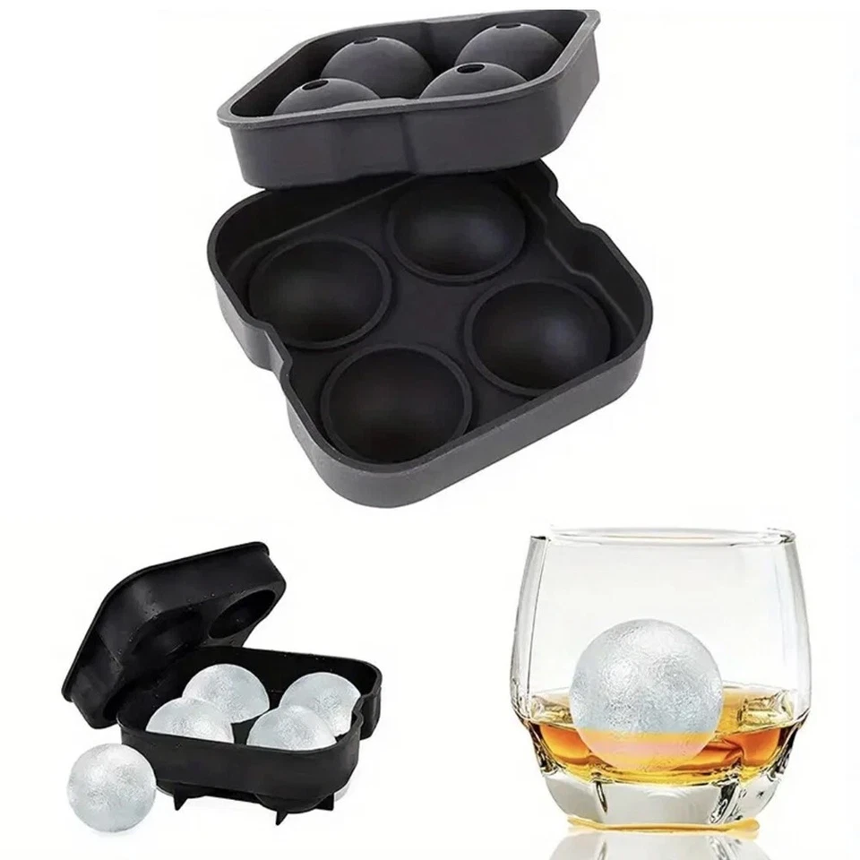 4-Cell Sphere Ice Tray Round Ball Cube Silicone Mould Whisky Cocktail Freezer - Image 2 of 4