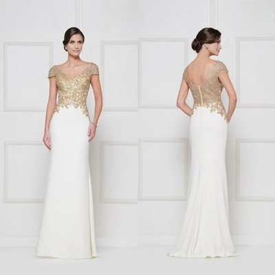Elegant Mother of the Bride Dress Cap Sleeves Lace Appliques Satin Evening Gowns