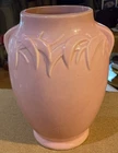 McCoy Pottery Pink Vase 8  1/2" With Raised Leaf Pattern
