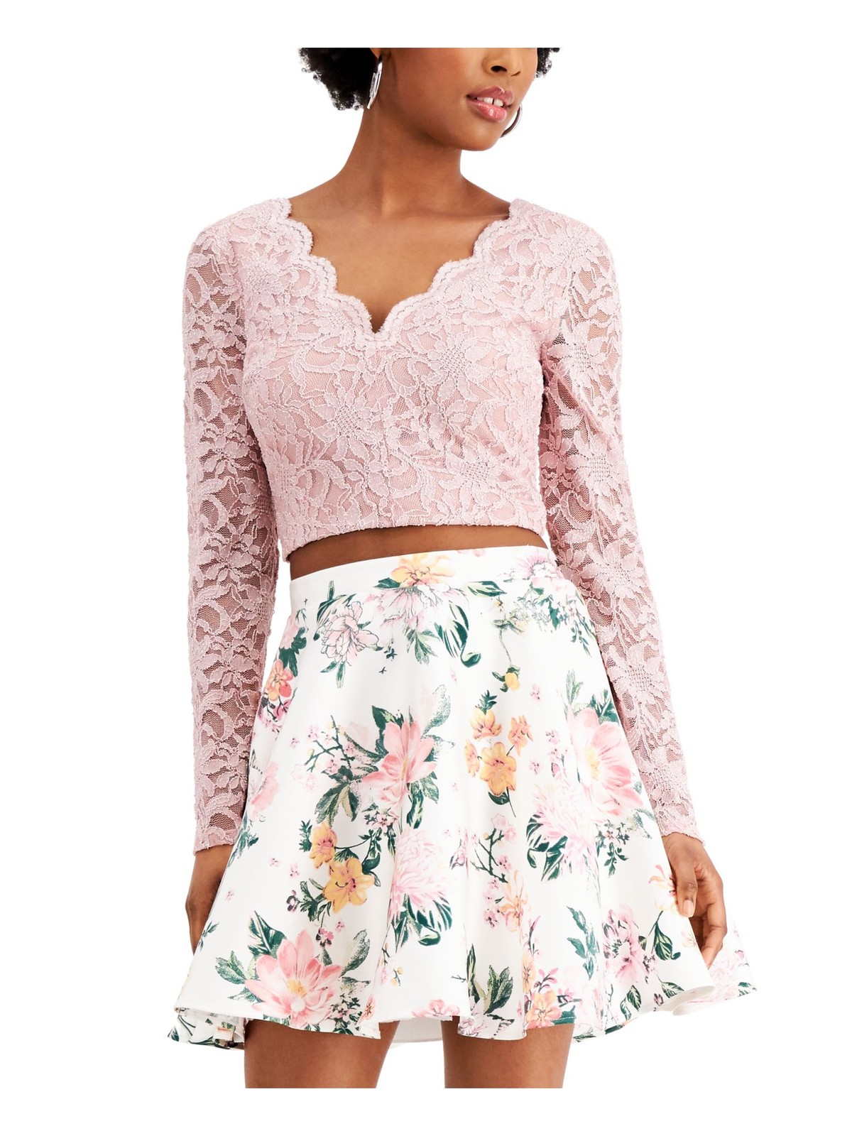 Women's Pink Deep-V Back Long Sleeve Crop Top by City Studio