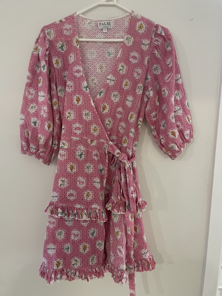 Palm Noosa Mini Wrap Dress Size 12  ‘Pocketful Of Sunshine’ 100%Cotton