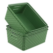 Medium Plastic Baskets for Organizing, Plastic Woven Storage Basket, 4 Packs