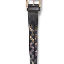 Vintage Escada Black Leather Mirrored Belt Size 42 Rockstar West Germany Made