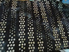 Batik Cotton Fabric 1 Yard Very Dark Blue with Tan Dots Stripes Robert Kaufman