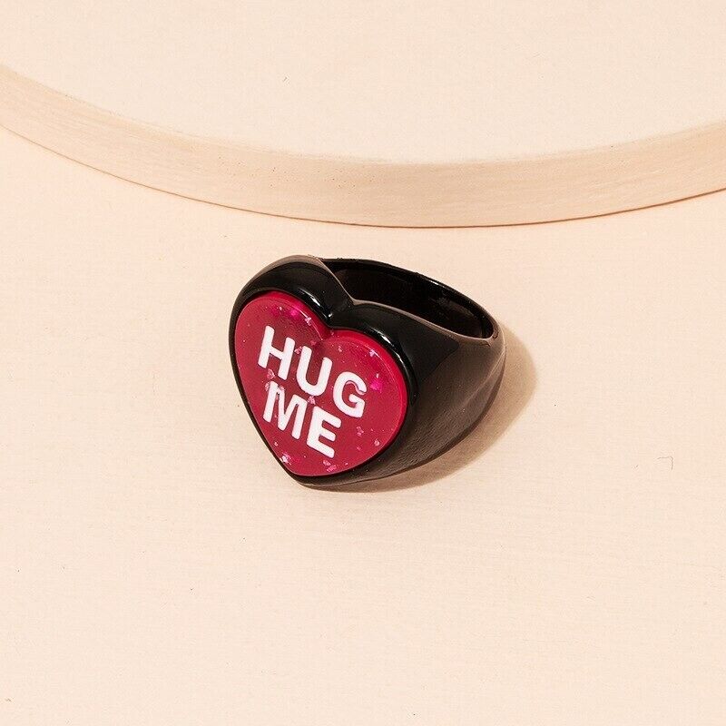 Cute Hug Me Heart Ring Vintage Y2k Hippie Retro Big Letter