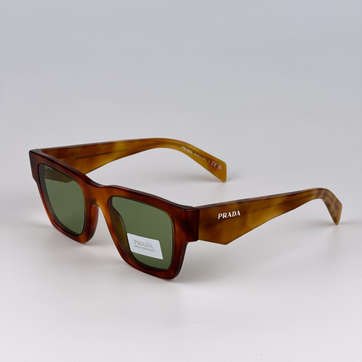 NEW Prada PRA06S 11P60C Cognac Tortoise Green Square Unisex Sunglasses PR A06S Prada Women Sunglasses Cognac Tortoise Green Square PRA06S  main image 3