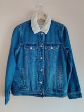 Old Navy Blue Denim Cotton Sherpa Fleece Lined Trucker Jacket - Women's Medium