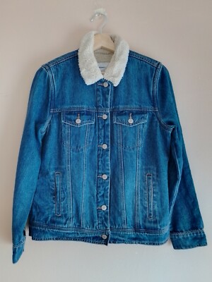 Old Navy Blue Denim Cotton Sherpa Fleece Lined Trucker Jacket - Women's Medium