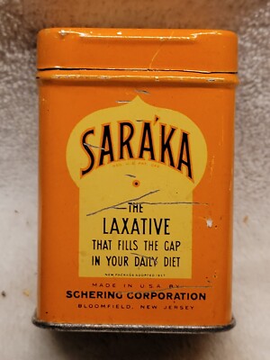 SARAKA FOR HABITUAL CONSTIPATION TIN EMPTY SCHERING CORP. BLOOMFIELD NEW JERSEY