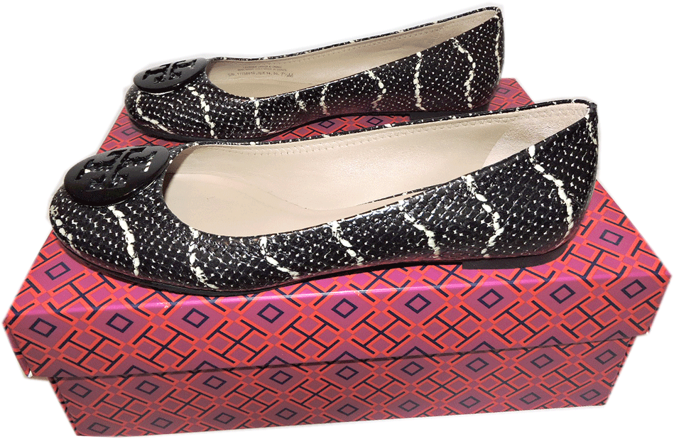Tory Burch Reva Ballerina Flats Snake Print Leather Ballet Ballet Ballet shoes Black 10.5 0a39ca Tory Burch Reva Ballerina Flats Snake Print Leather Ballet Ballet Ballet shoes Black 10.5 0a39ca