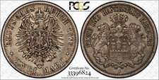 HAMBURG - BEAUTIFUL HISTORICAL PCGS CERTIFIED SILVER 2 MARK, 1876 J , KM# 604