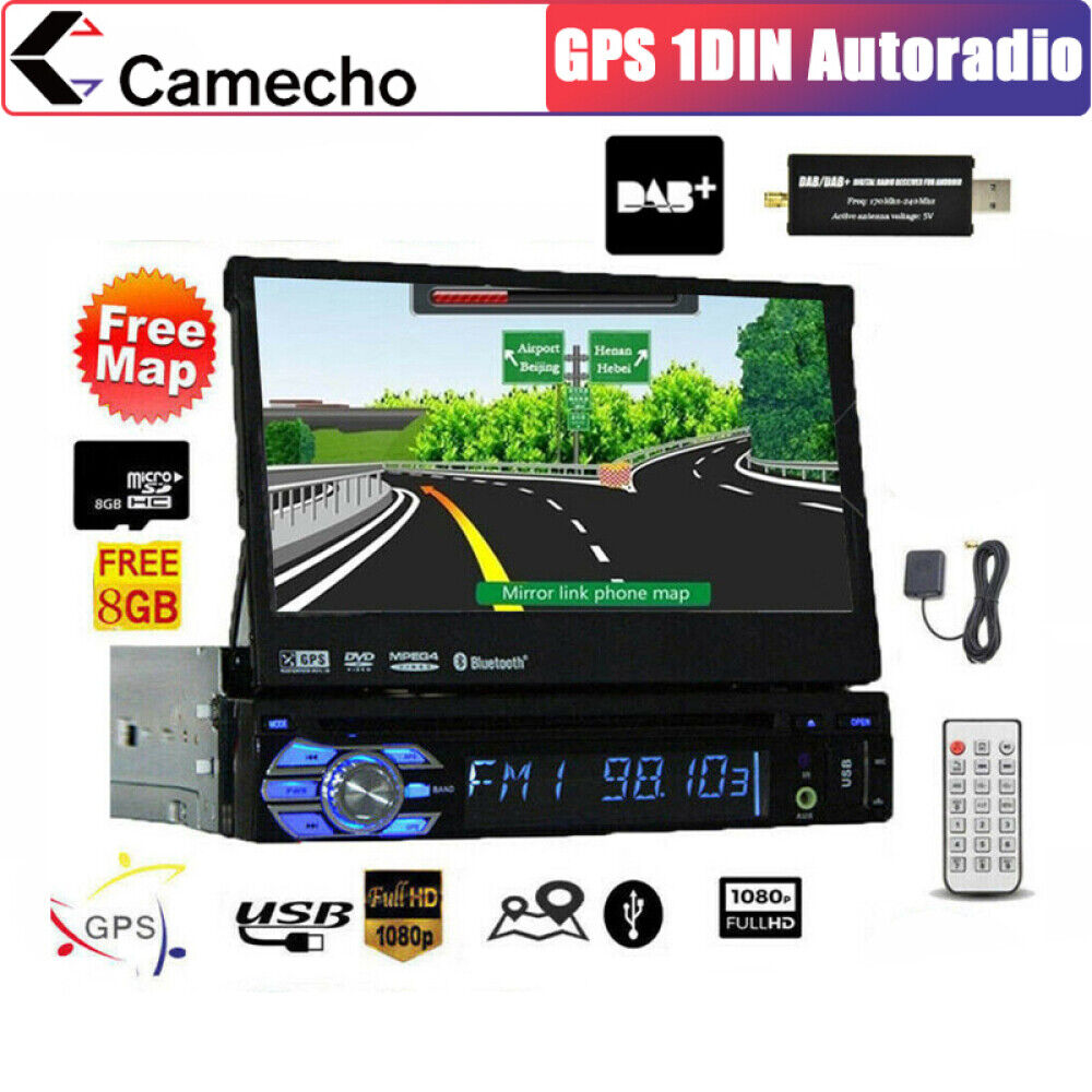 DAB 7 1DIN Autoradio Navigation GPS Navi Bluetooth USB MP3 Touchscreen Karte
