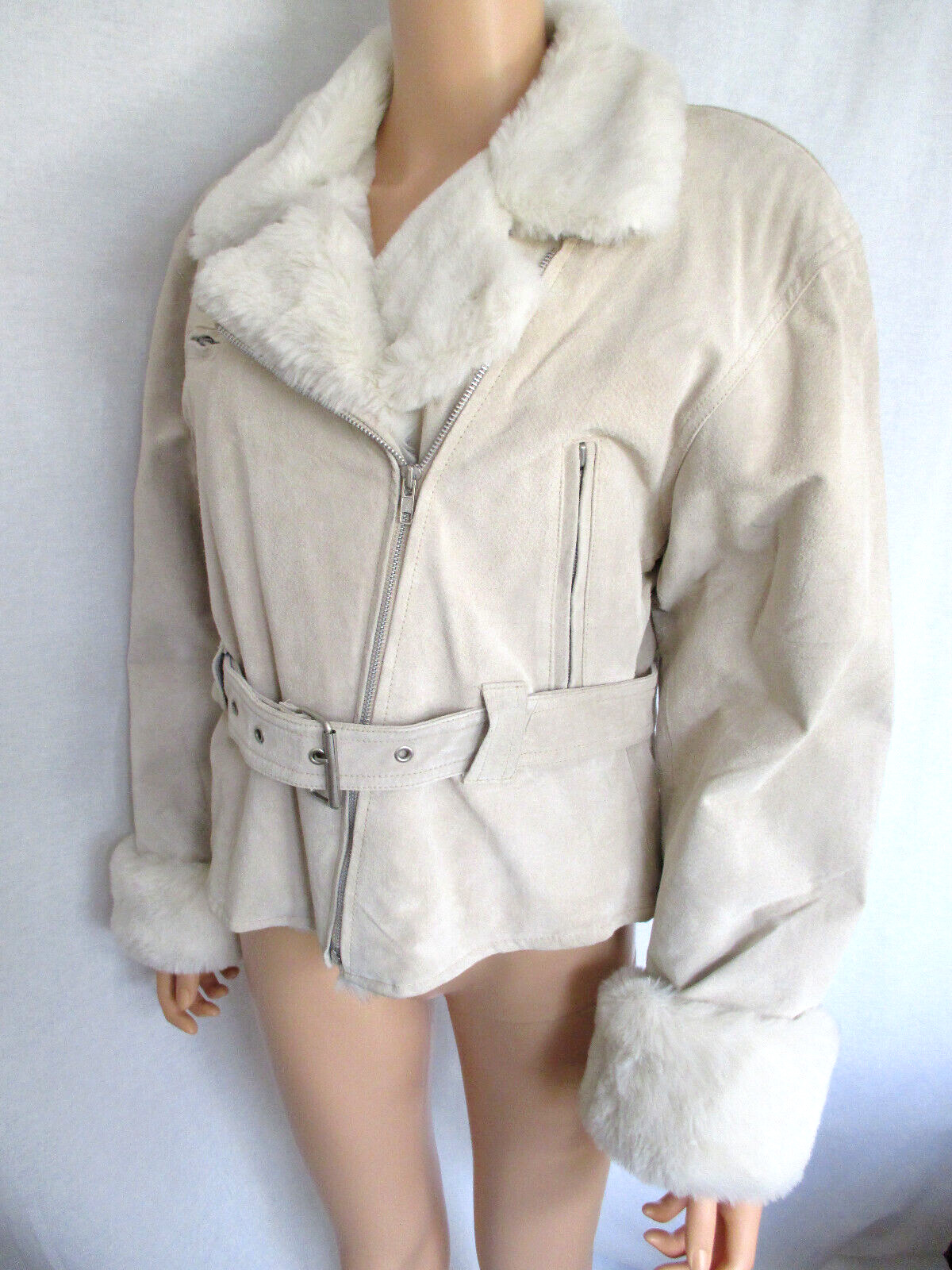 Explorations Suede Leather Jacket Medium Beige w/… - image 1