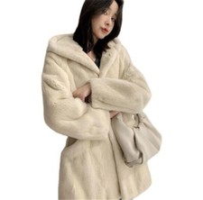 Womens Winter Jackets Hooded Mink Fur Handmade Coats Parka Outwear Thicken Warm