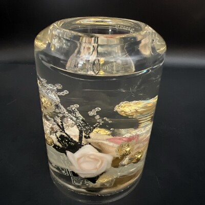 Traumlicht Glide Dream Light Glass Candle Holder 4.5'' Tall Pink Roses INV#1