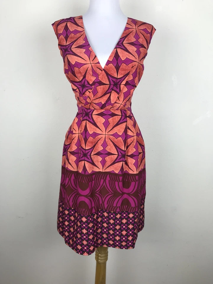 Beth Bowley Dress Size M Pink Orange Geometric V Neck Career Work Cocktail Party - Image 2 of 4