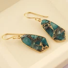 Copper Turquoise Jade Quartz Gold Plated Drop Dangle Earrings