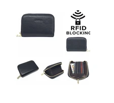 RFID Blocking Security Leather Mini Wallet Card Cash Holder-Black