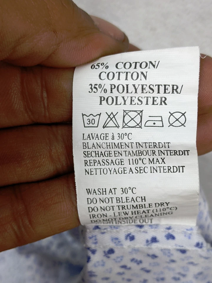 Camisa Yves Enzo Calce Ajustado Para Hombres 2XL Azul Flor Abotonada Manga Corta Foto 4 de 4