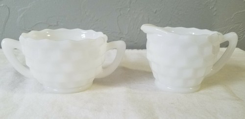 Jeannette Depression Glass Cube White Milk Glass Creamer and Sugar Bowl - Picture 5 of 9
