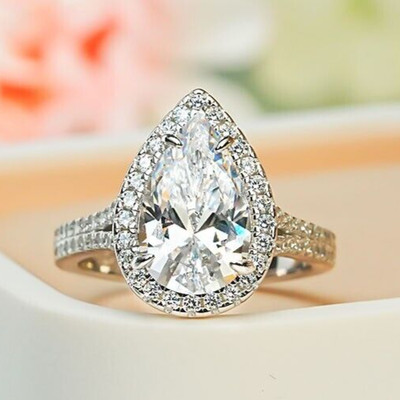5ct Elegant Ice Flower Teardrop Ring with Lab Grown White Diamond, Gold Vermeil 