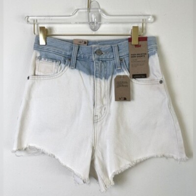 Levi s High Waisted Mom Shorts, White, Raw Hem, Cool Bleached Style, Size 25 NWT