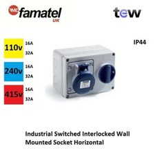 Famatel Industrial Switched Interlocked Wall Mounted Socket Horizontal IP44
