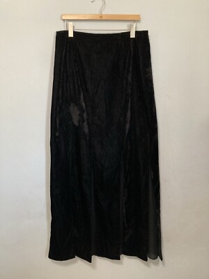 PatriciaMoss Black Velvet Maxi Skirt Size16 Panel Slits Whimsigoth